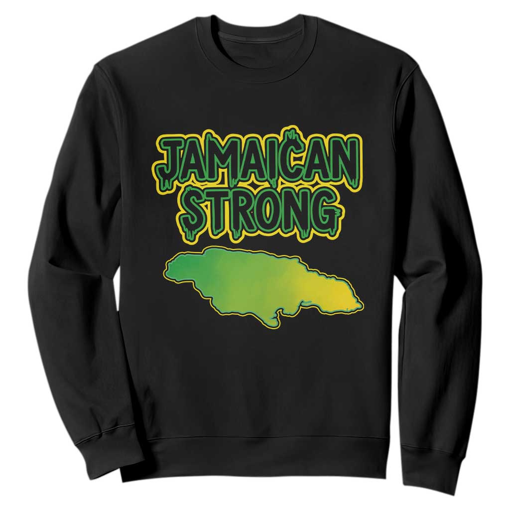 Jamaican Strong Resilience Graphic Sweatshirt Caribbean Island Map Silhouette TS02 Black Print Your Wear