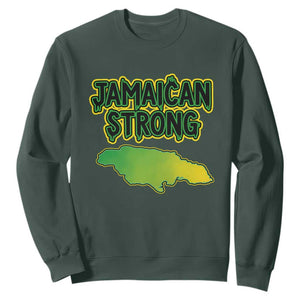 Jamaican Strong Resilience Graphic Sweatshirt Caribbean Island Map Silhouette TS02 Dark Forest Green Print Your Wear