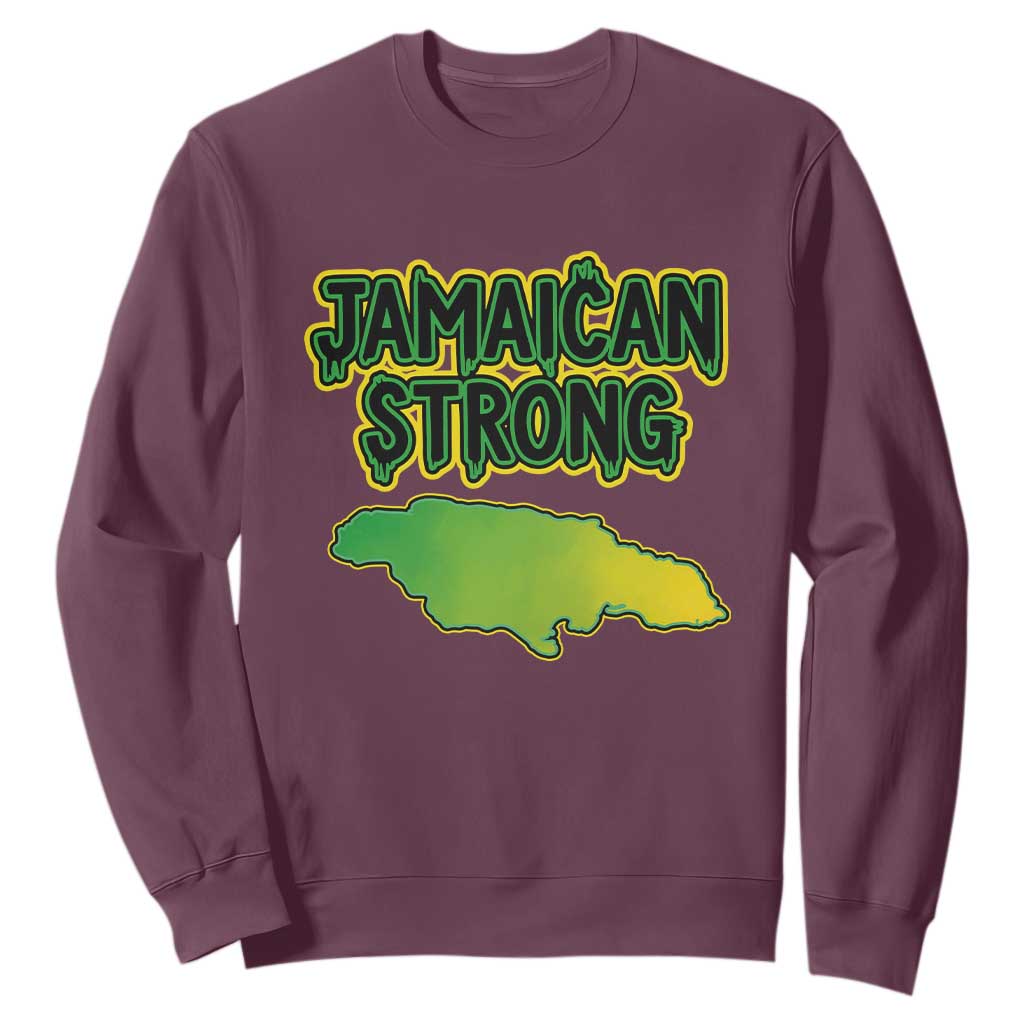 Jamaican Strong Resilience Graphic Sweatshirt Caribbean Island Map Silhouette TS02 Maroon Print Your Wear