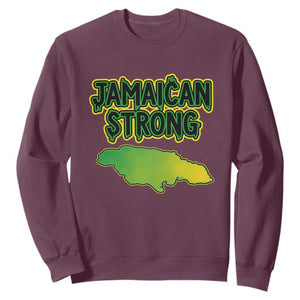 Jamaican Strong Resilience Graphic Sweatshirt Caribbean Island Map Silhouette TS02 Maroon Print Your Wear