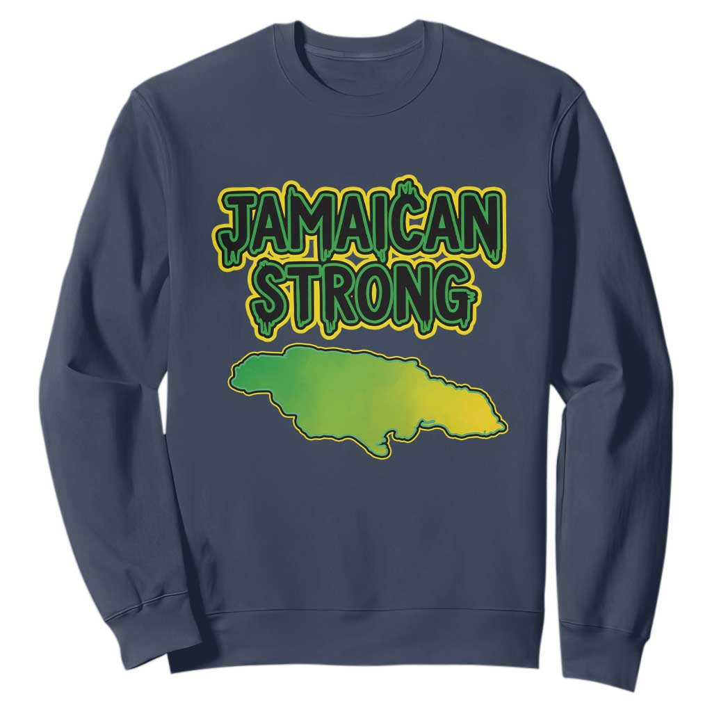 Jamaican Strong Resilience Graphic Sweatshirt Caribbean Island Map Silhouette TS02 Navy Print Your Wear