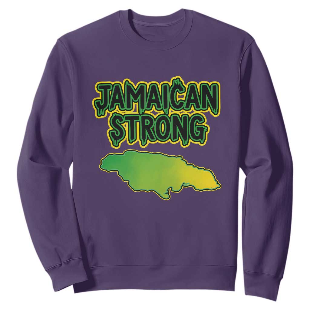 Jamaican Strong Resilience Graphic Sweatshirt Caribbean Island Map Silhouette TS02 Purple Print Your Wear