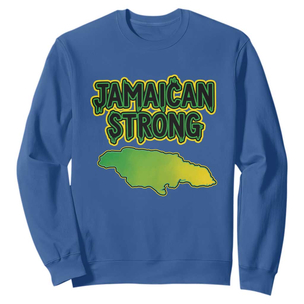 Jamaican Strong Resilience Graphic Sweatshirt Caribbean Island Map Silhouette TS02 Royal Blue Print Your Wear