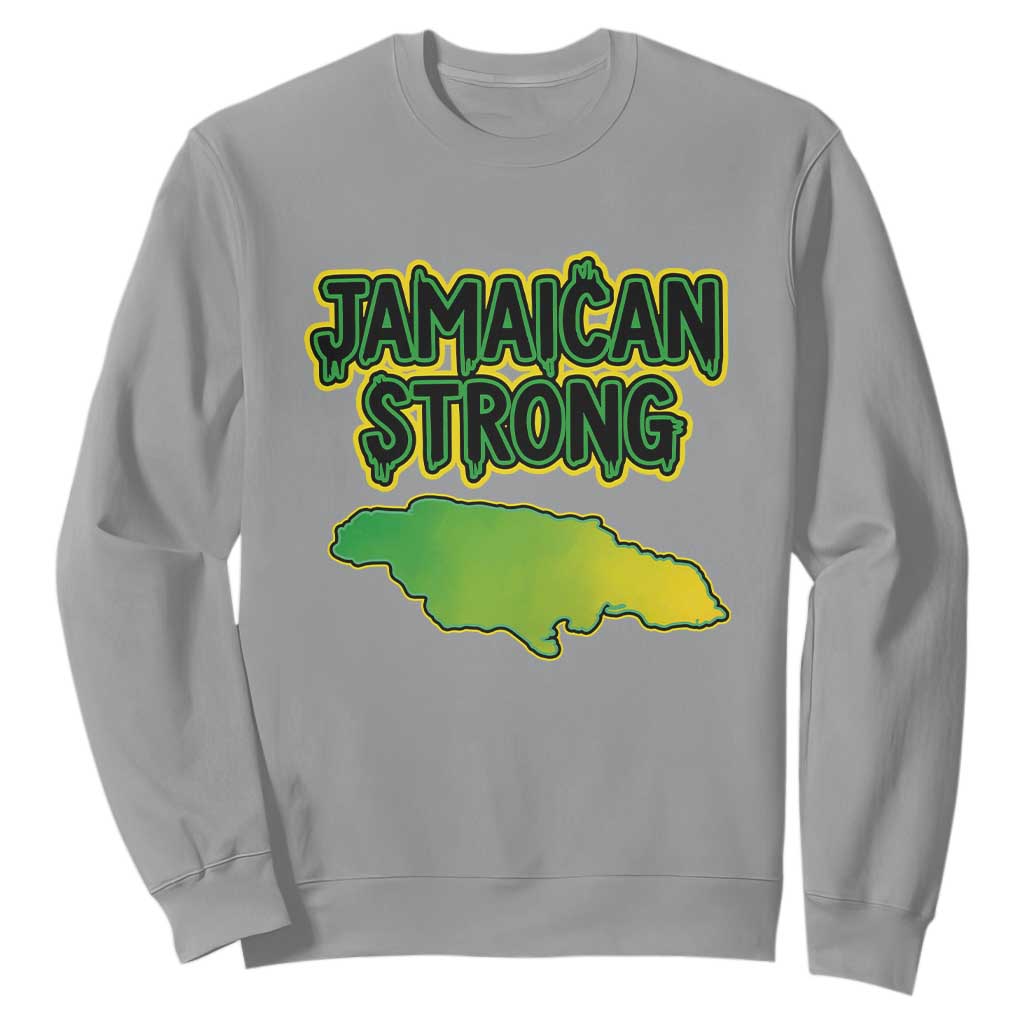 Jamaican Strong Resilience Graphic Sweatshirt Caribbean Island Map Silhouette TS02 Sport Gray Print Your Wear