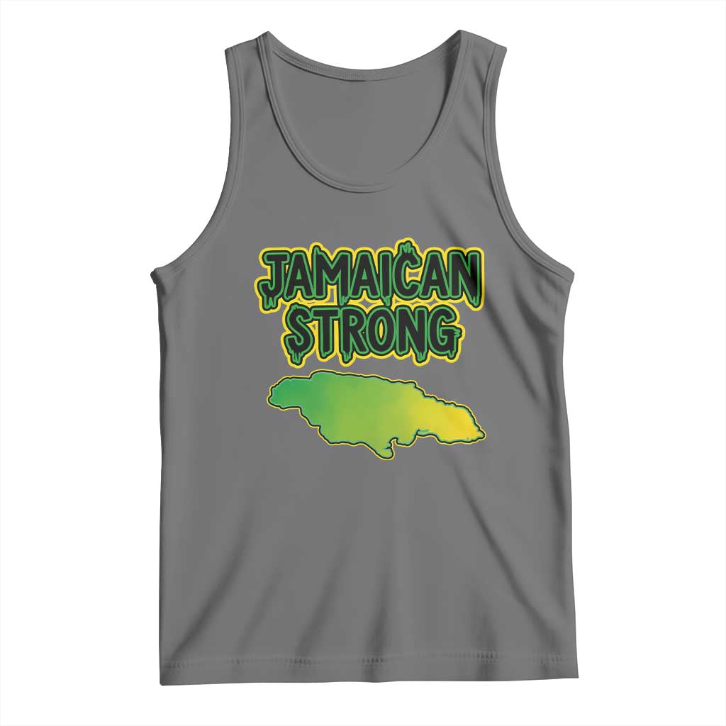 Jamaican Strong Resilience Graphic Tank Top Caribbean Island Map Silhouette TS02 Black Heather Print Your Wear