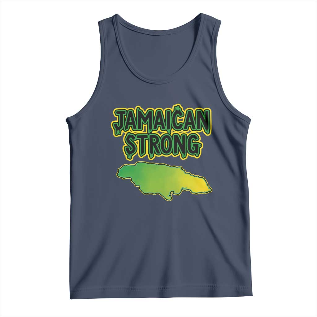 Jamaican Strong Resilience Graphic Tank Top Caribbean Island Map Silhouette TS02 Navy Print Your Wear