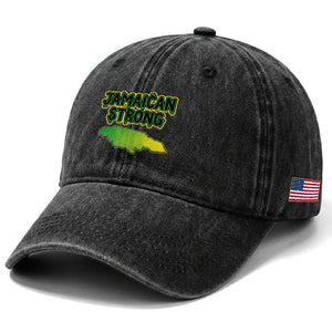 Jamaican Strong Resilience Graphic Washed Cotton Baseball Cap Caribbean Island Map Silhouette TS02 Print Your Wear
