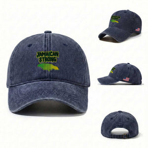 Jamaican Strong Resilience Graphic Washed Cotton Baseball Cap Caribbean Island Map Silhouette TS02 Washed Cap Universal Fit Navy Print Your Wear