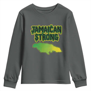Jamaican Strong Resilience Graphic Youth Sweatshirt Caribbean Island Map Silhouette TS02 Dark Heather Print Your Wear