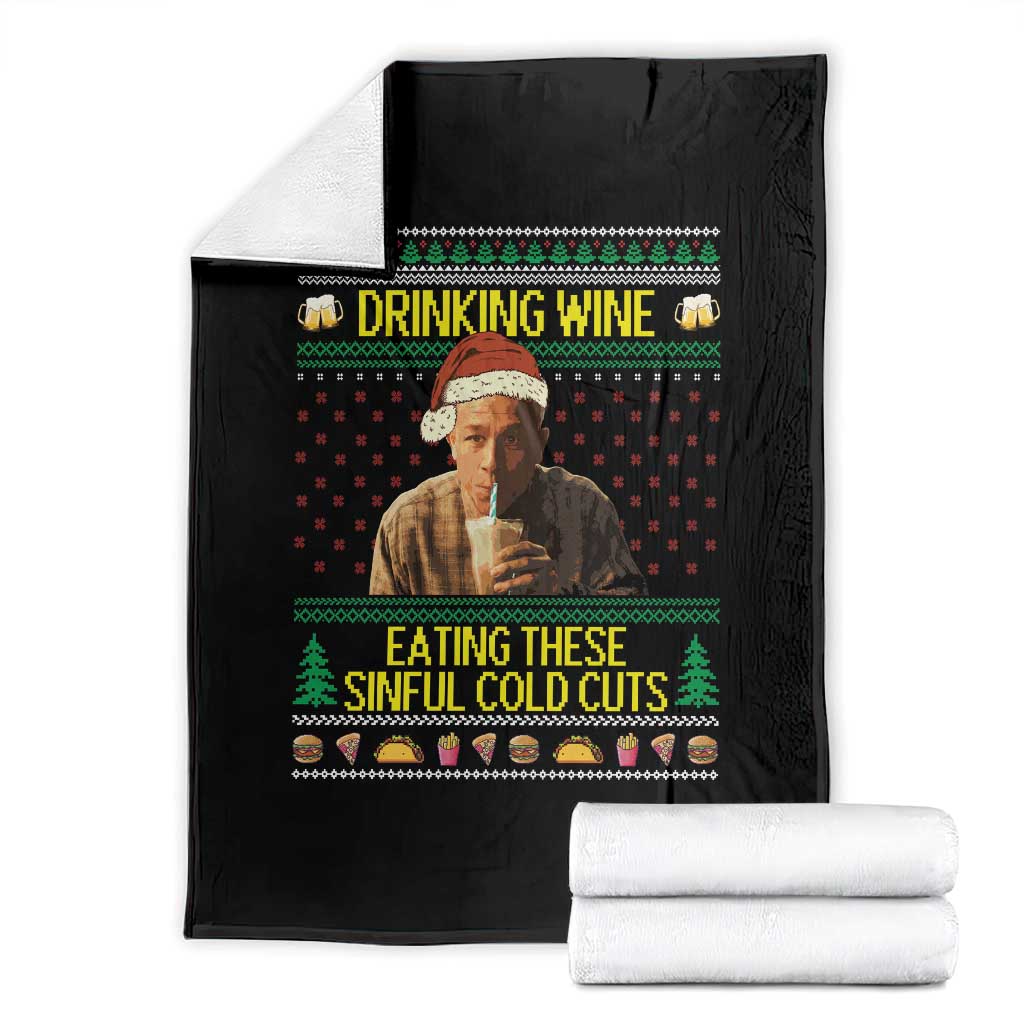 Funny Ed Gein Christmas Meme Throw Blanket Drinking Wine Eating This Sinful Cold Cuts Viral Scene TS02 Black Print Your Wear