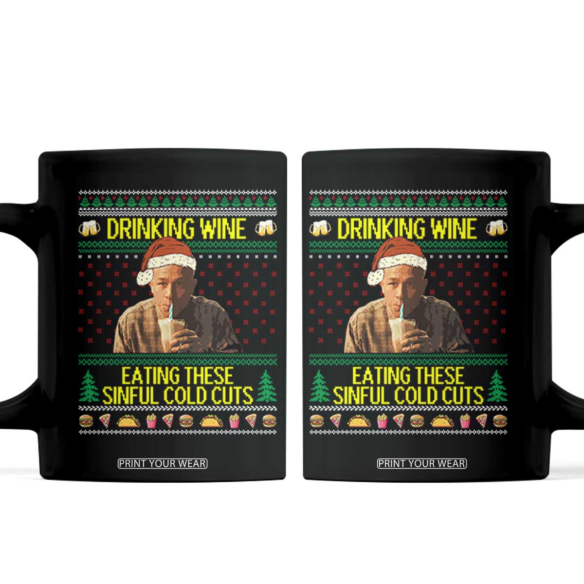 Funny Ed Gein Christmas Meme Coffee Mug Drinking Wine Eating This Sinful Cold Cuts Viral Scene TS02 Black Print Your Wear