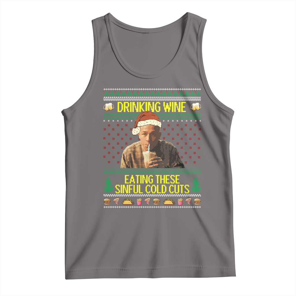 Funny Ed Gein Christmas Meme Tank Top Drinking Wine Eating This Sinful Cold Cuts Viral Scene TS02 Deep Heather Print Your Wear