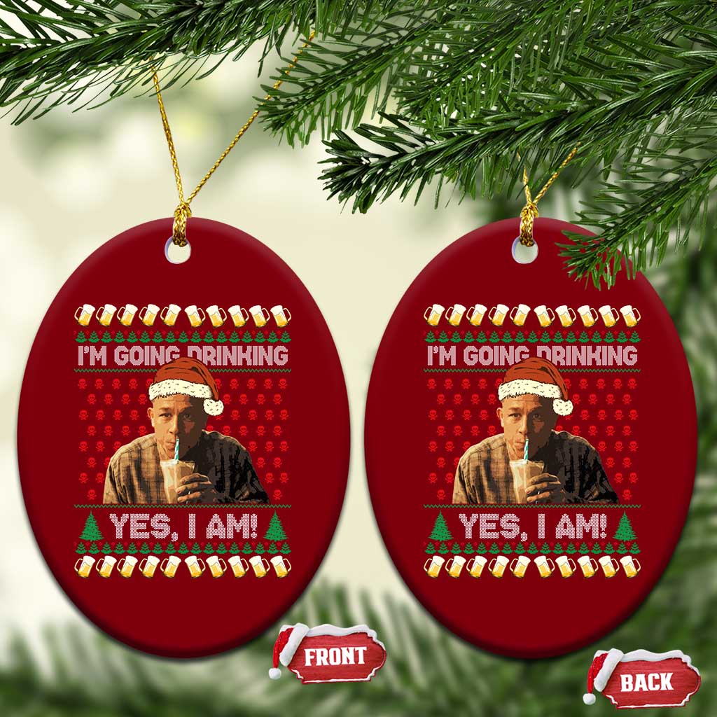 Funny Ed Gein Drinking Wine Ceramic Ornament Im Going Drinking Yes I Am Christmas Meme TS02 Print Your Wear