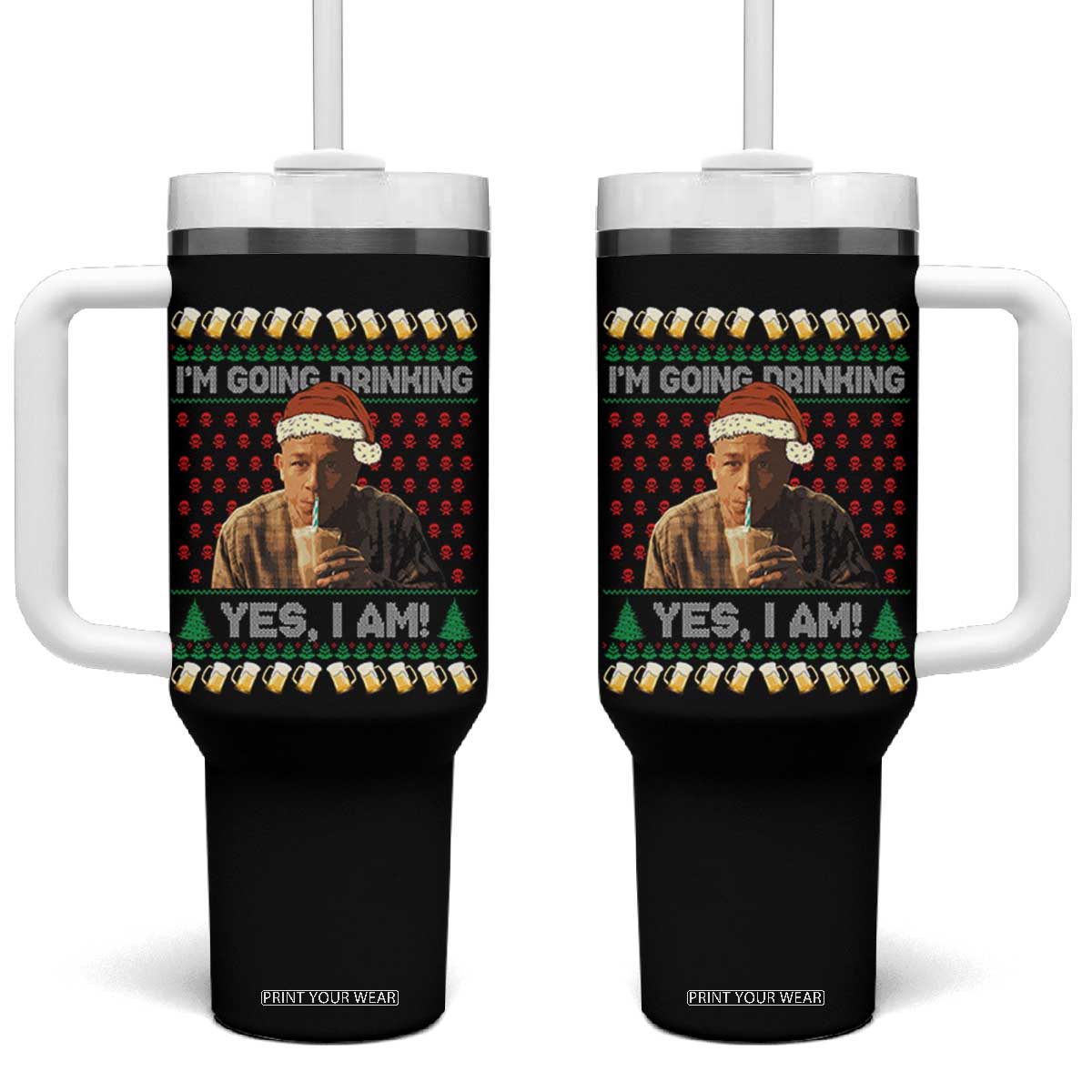 Funny Ed Gein Drinking Wine Tumbler With Handle Im Going Drinking Yes I Am Christmas Meme TS02 One Size: 40 oz Black Print Your Wear