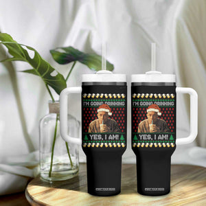 Funny Ed Gein Drinking Wine Tumbler With Handle Im Going Drinking Yes I Am Christmas Meme TS02 Print Your Wear