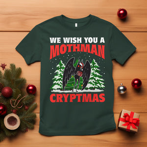 Mothman Christmas T Shirt We Wish You A Mothman Cryptmas Cryptid Cryptidcore TS02 Dark Forest Green Printyourwear