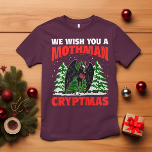 Mothman Christmas T Shirt We Wish You A Mothman Cryptmas Cryptid Cryptidcore TS02 Maroon Printyourwear