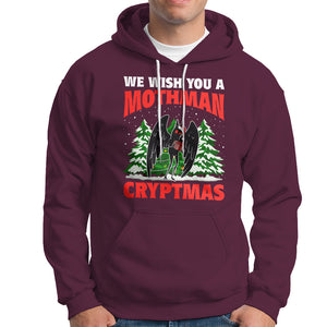 Mothman Christmas Hoodie We Wish You A Mothman Cryptmas Cryptid Cryptidcore TS02 Maroon Printyourwear