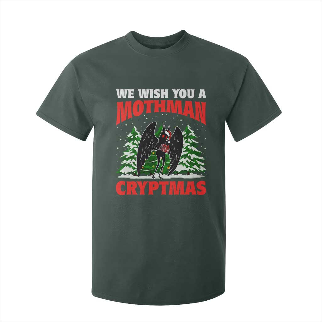 Mothman Christmas T Shirt For Kid We Wish You A Mothman Cryptmas Cryptid Cryptidcore TS02 Dark Forest Green Print Your Wear