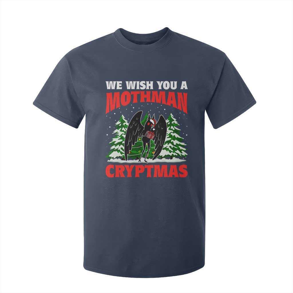 Mothman Christmas T Shirt For Kid We Wish You A Mothman Cryptmas Cryptid Cryptidcore TS02 Navy Print Your Wear