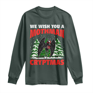 Mothman Christmas Long Sleeve Shirt We Wish You A Mothman Cryptmas Cryptid Cryptidcore TS02 Dark Forest Green Print Your Wear