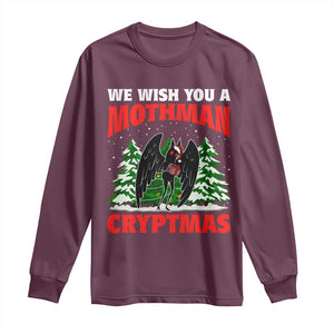 Mothman Christmas Long Sleeve Shirt We Wish You A Mothman Cryptmas Cryptid Cryptidcore TS02 Maroon Print Your Wear