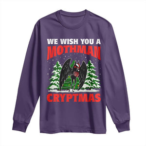 Mothman Christmas Long Sleeve Shirt We Wish You A Mothman Cryptmas Cryptid Cryptidcore TS02 Purple Print Your Wear