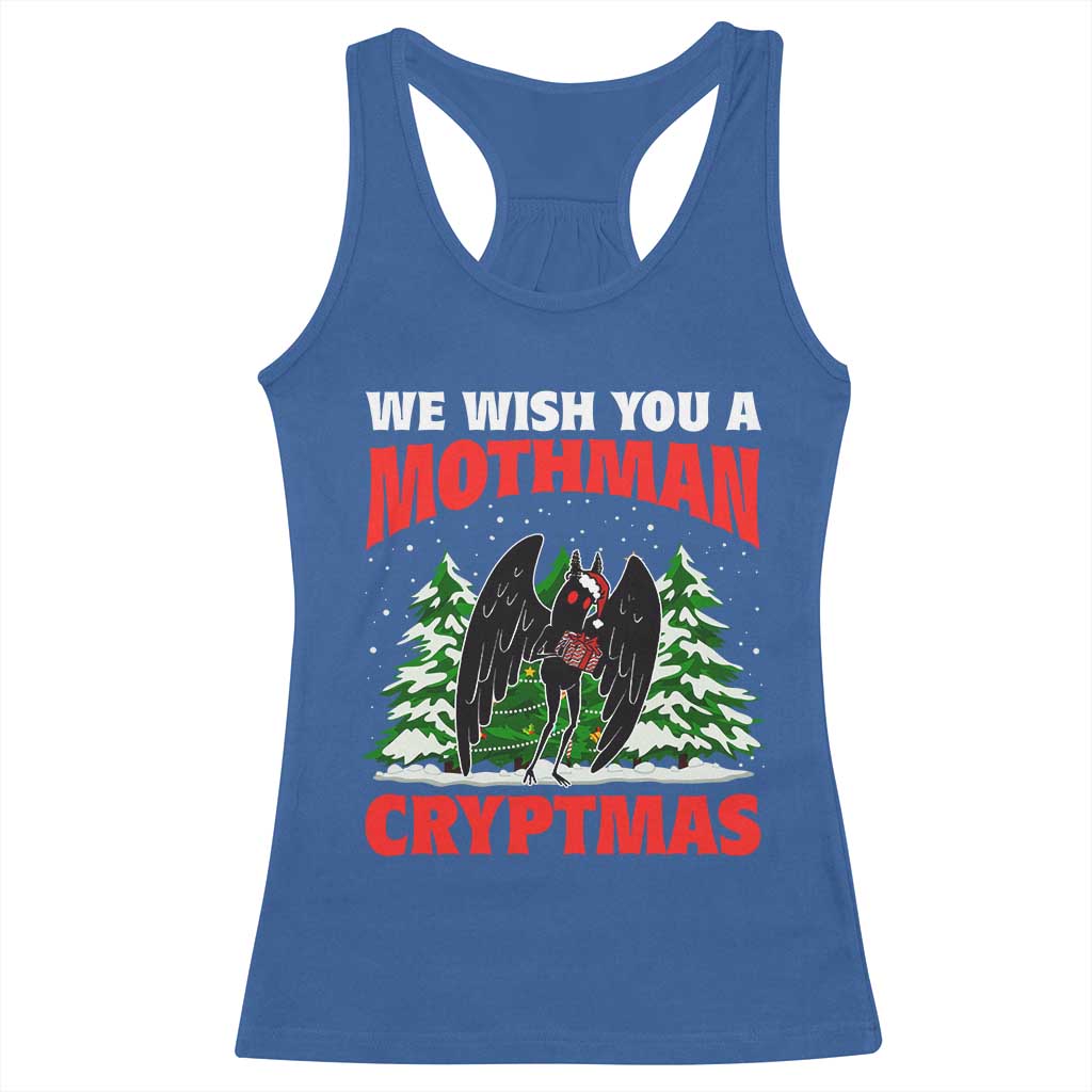 Mothman Christmas Racerback Tank Top We Wish You A Mothman Cryptmas Cryptid Cryptidcore TS02 Royal Blue Print Your Wear