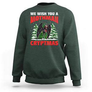 Mothman Christmas Sweatshirt We Wish You A Mothman Cryptmas Cryptid Cryptidcore TS02 Dark Forest Green Printyourwear