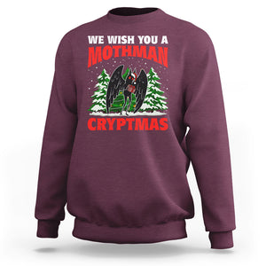 Mothman Christmas Sweatshirt We Wish You A Mothman Cryptmas Cryptid Cryptidcore TS02 Maroon Printyourwear