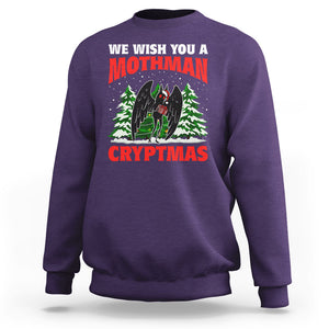 Mothman Christmas Sweatshirt We Wish You A Mothman Cryptmas Cryptid Cryptidcore TS02 Purple Printyourwear