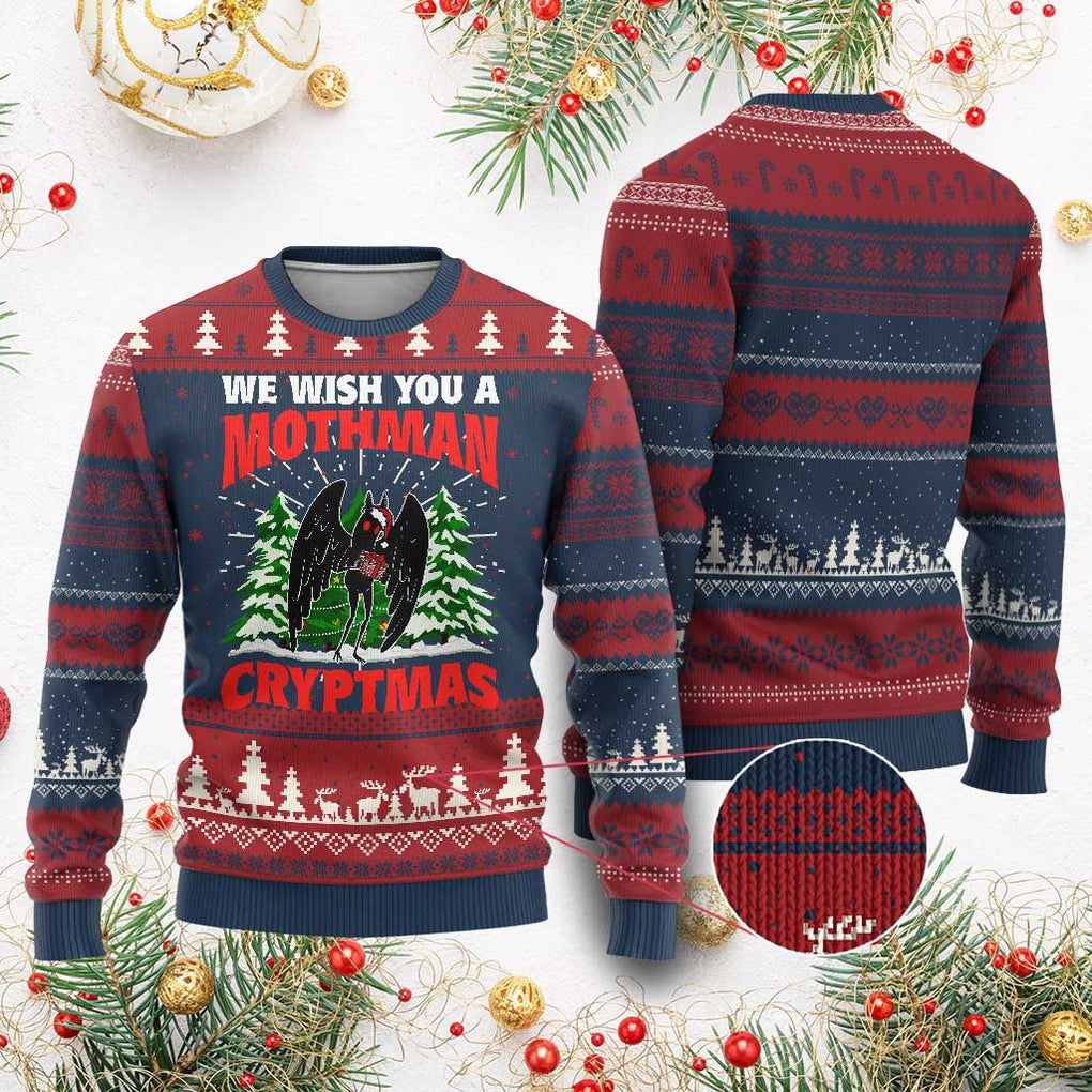 Mothman Christmas Ugly Christmas Sweater We Wish You A Mothman Cryptmas Cryptid Cryptidcore TS02 Burgundy Print Your Wear