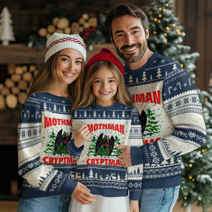 Mothman Christmas Ugly Christmas Sweater We Wish You A Mothman Cryptmas Cryptid Cryptidcore TS02 Navy Print Your Wear