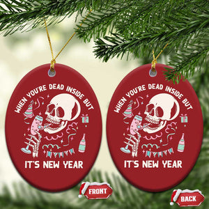 Drinking Skeleton Christmas Ornament When You're Dead Inside But It's New Year TS02 Oval Red Print Your Wear