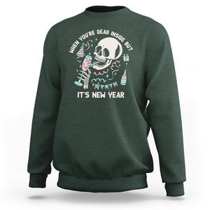 Drinking Skeleton Sweatshirt When You're Dead Inside But It's New Year TS02 Dark Forest Green Printyourwear