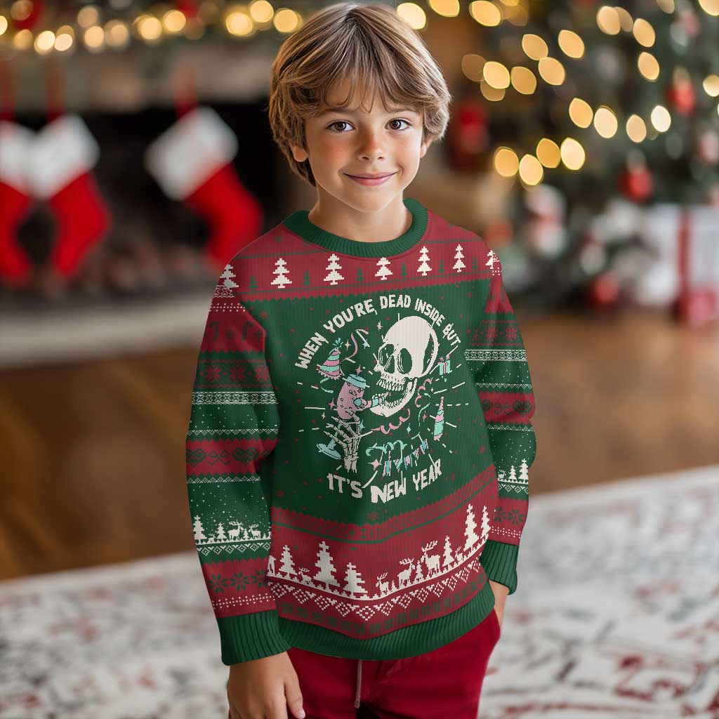 Drinking Skeleton Ugly Christmas Sweater When You're Dead Inside But It's New Year TS02 Christmas Print Your Wear