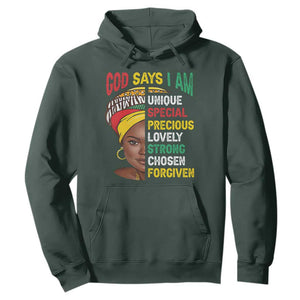 Black History Month Hoodie God Says I Am Bible Melanin Girl Pride TS02 Dark Forest Green Printyourwear