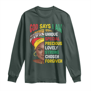 Proud Black Woman Long Sleeve Shirt God Says I Am Melanin Girl Pride TS02 Dark Forest Green Print Your Wear