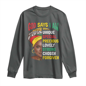 Proud Black Woman Long Sleeve Shirt God Says I Am Melanin Girl Pride TS02 Dark Heather Print Your Wear