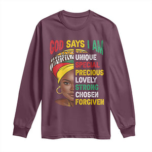 Proud Black Woman Long Sleeve Shirt God Says I Am Melanin Girl Pride TS02 Maroon Print Your Wear