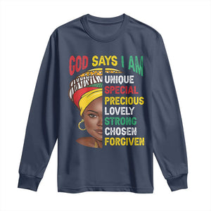 Proud Black Woman Long Sleeve Shirt God Says I Am Melanin Girl Pride TS02 Navy Print Your Wear