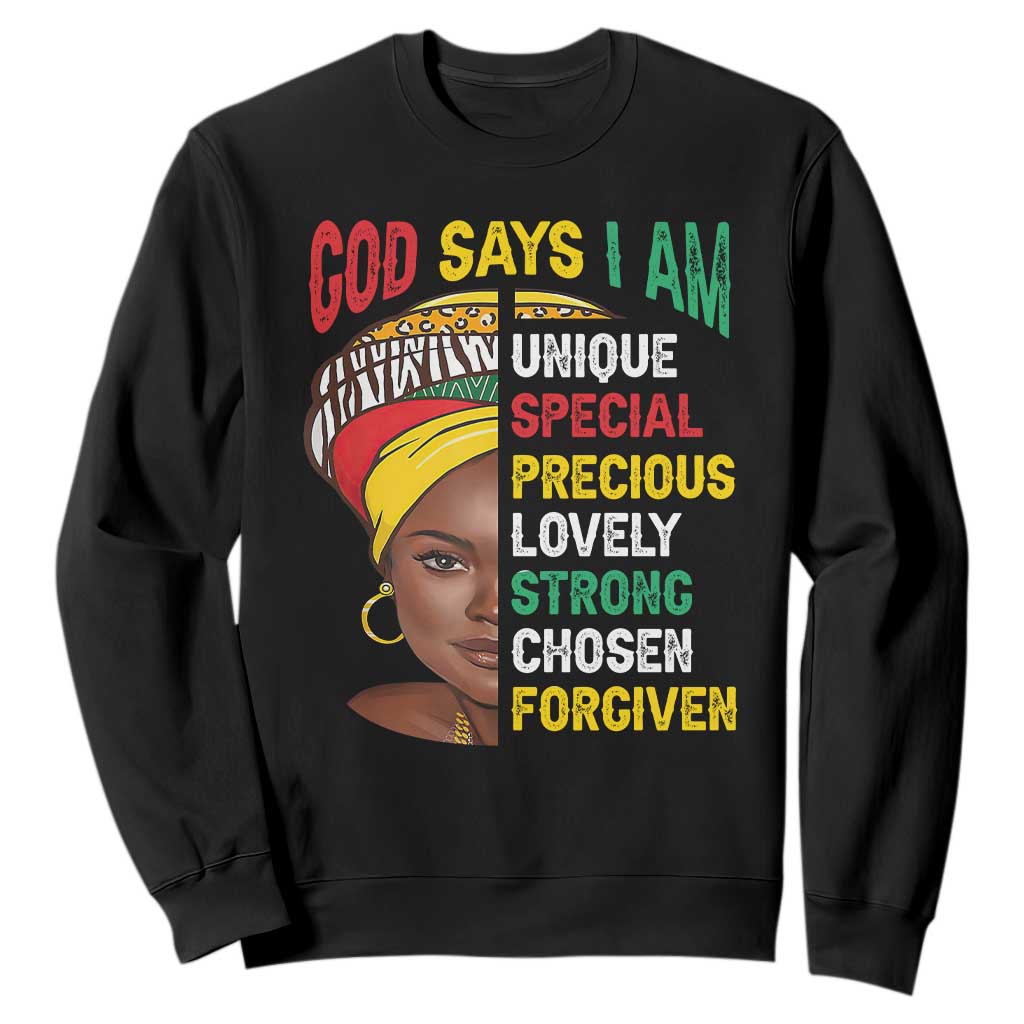 Black History Month Sweatshirt God Says I Am Bible Melanin Girl Pride TS02 Black Printyourwear