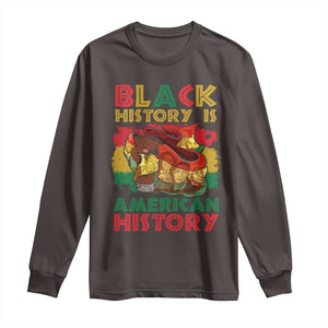 Black History Is American History Long Sleeve Shirt African American Pride Flag Raised Fist TS02 Dark Chocolate Print Your Wear