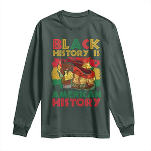 Black History Is American History Long Sleeve Shirt African American Pride Flag Raised Fist TS02 Dark Forest Green Print Your Wear