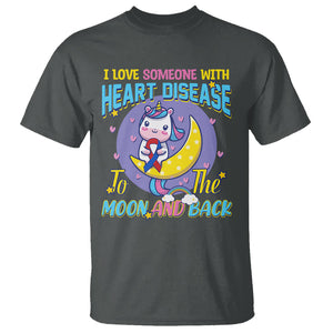 Unicorn CHD Awareness T Shirt I Love Someone With Heart Disease To The Moon & Back TS02 Dark Heather Printyourwear