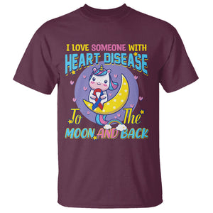 Unicorn CHD Awareness T Shirt I Love Someone With Heart Disease To The Moon & Back TS02 Maroon Printyourwear