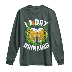 Funny St Patricks Day Long Sleeve Shirt I Love Day Drinking Beer Lover Drink Team TS02 Dark Forest Green Print Your Wear