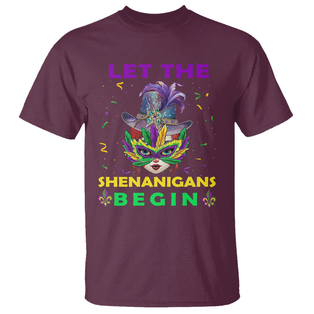 Funny Mardi Gras T Shirt Let The Shenanigans Begin TS02 Maroon Printyourwear