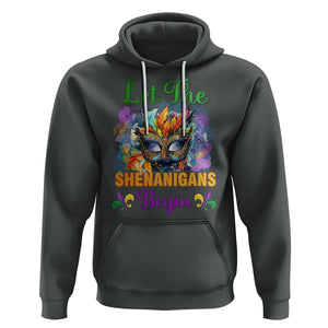 Funny Mardi Gras Hoodie Let The Shenanigans Begin Mask Carnival Lover TS02 Dark Heather Printyourwear