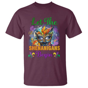 Funny Mardi Gras T Shirt Let The Shenanigans Begin Mask Carnival Lover TS02 Maroon Printyourwear